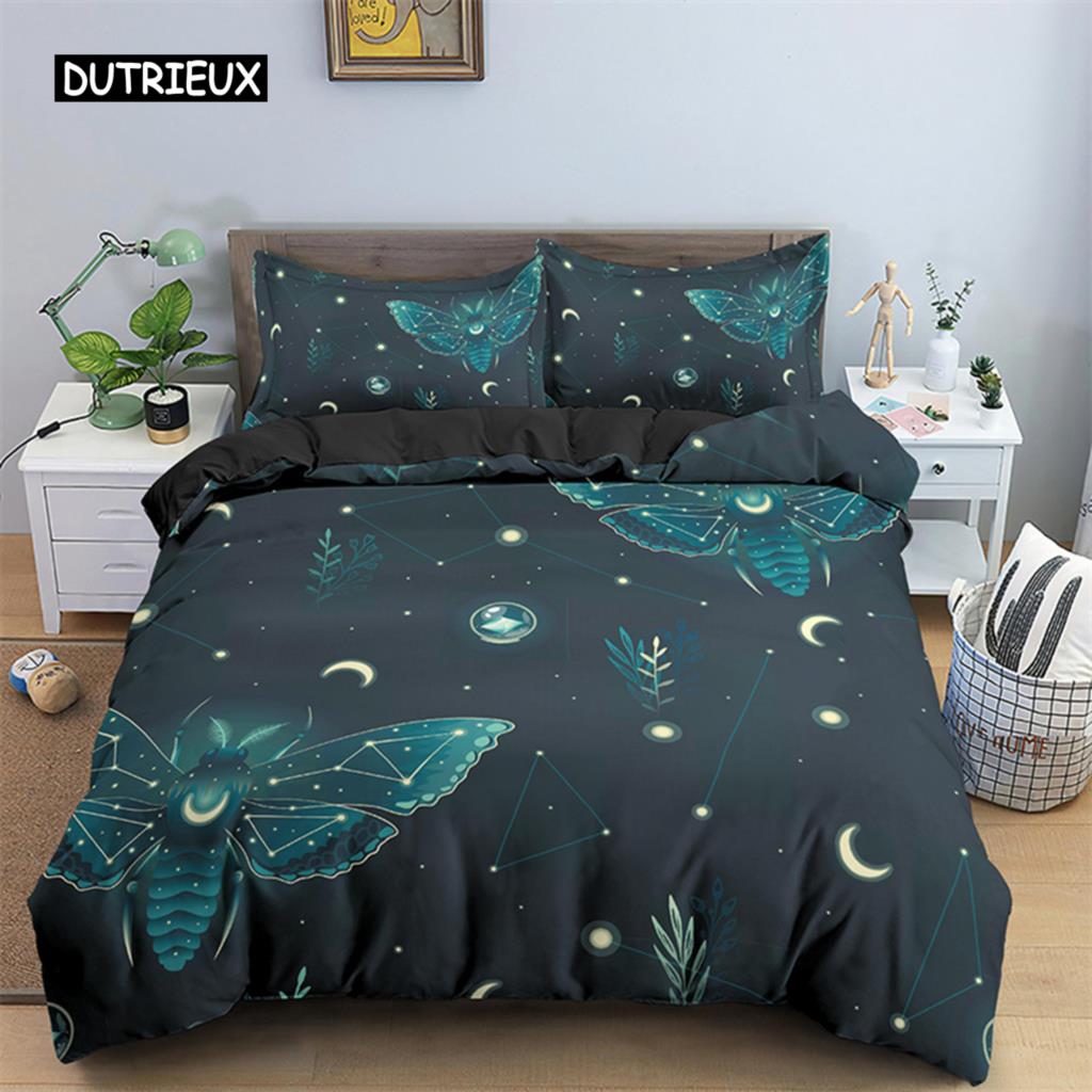 Sommerfugl Sengetøy Sett Full King Size Hippie Boho Møll Dynetrekk Mikrofiber Dyr Botanisk Psykedelisk Stjernehimmel Dynetrekk