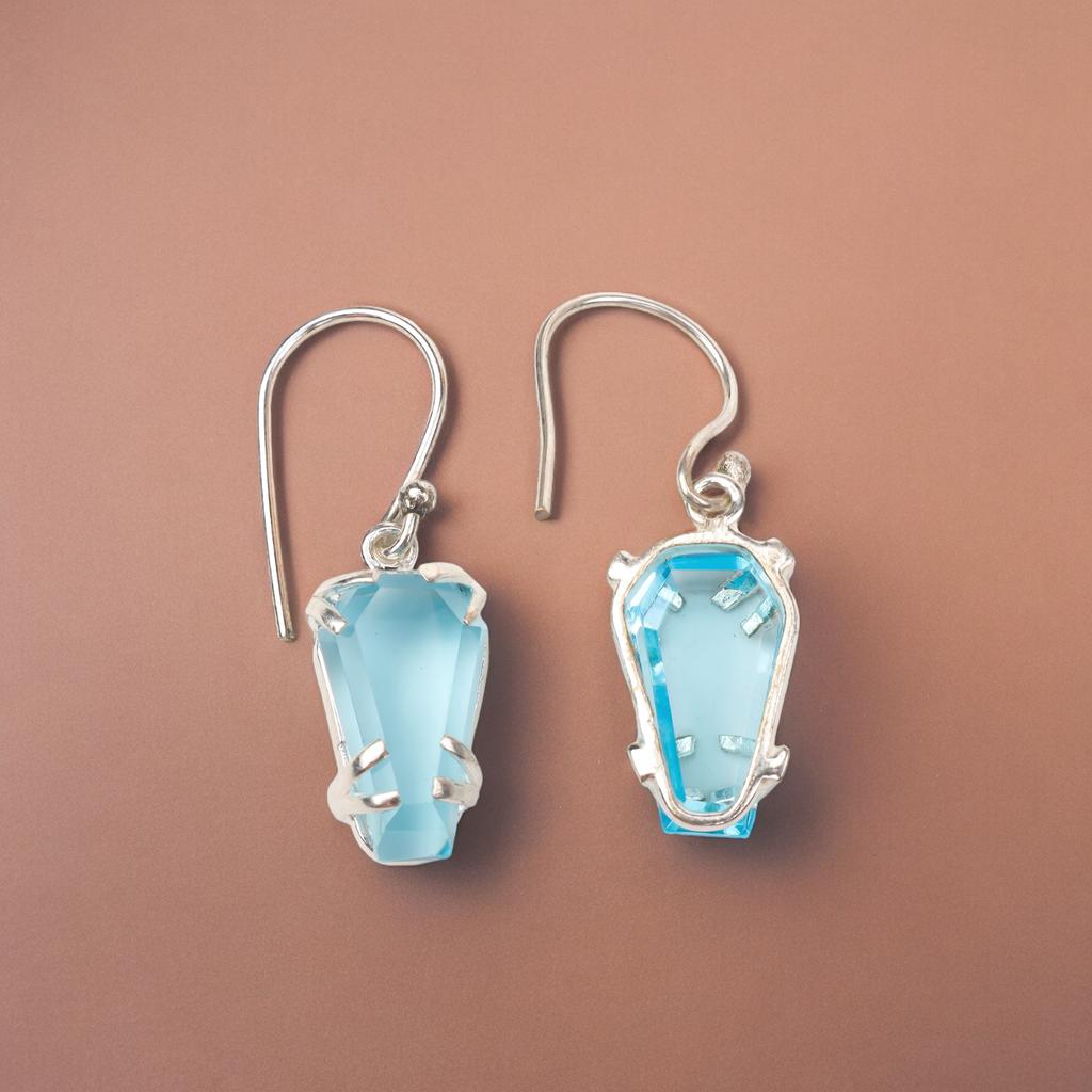Himmelblauer Topas Edelstein 925 Sterling Silber Schmuck Handgefertigte Hakenohrringe 1,45" EE-129-3
