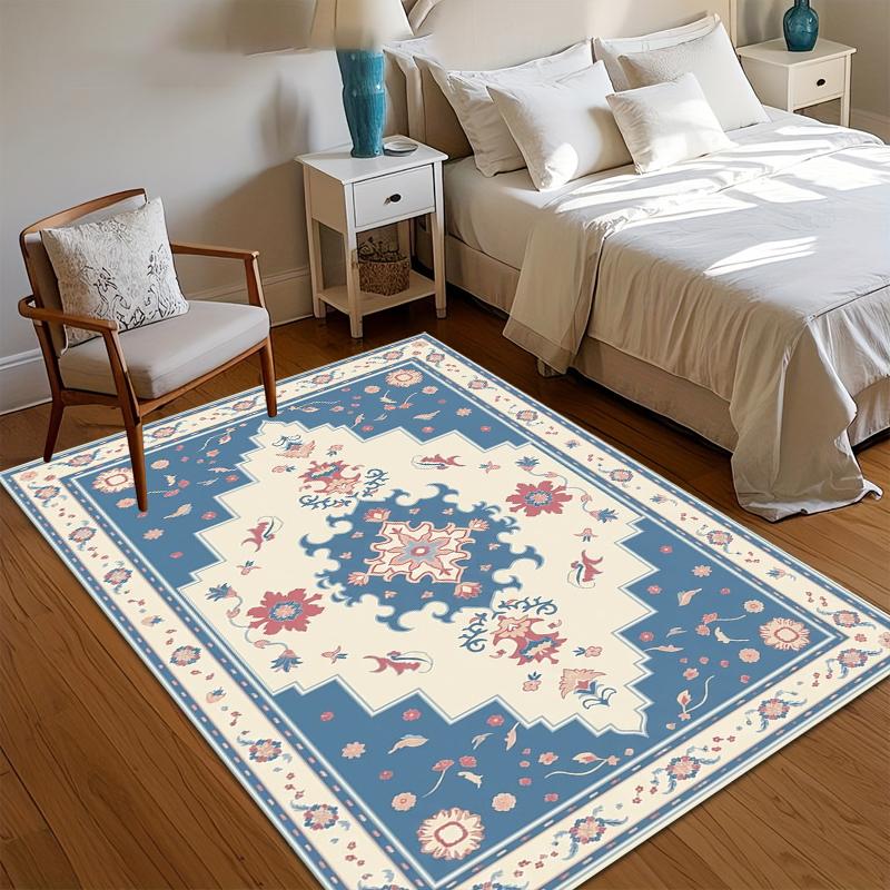 

Persian Oriental Area Rug Vintage Floral Carpet for Living Room Bedroom Kidsroom Non-Slip Washable Floormat Doormat Retro Blue 40x60CM
