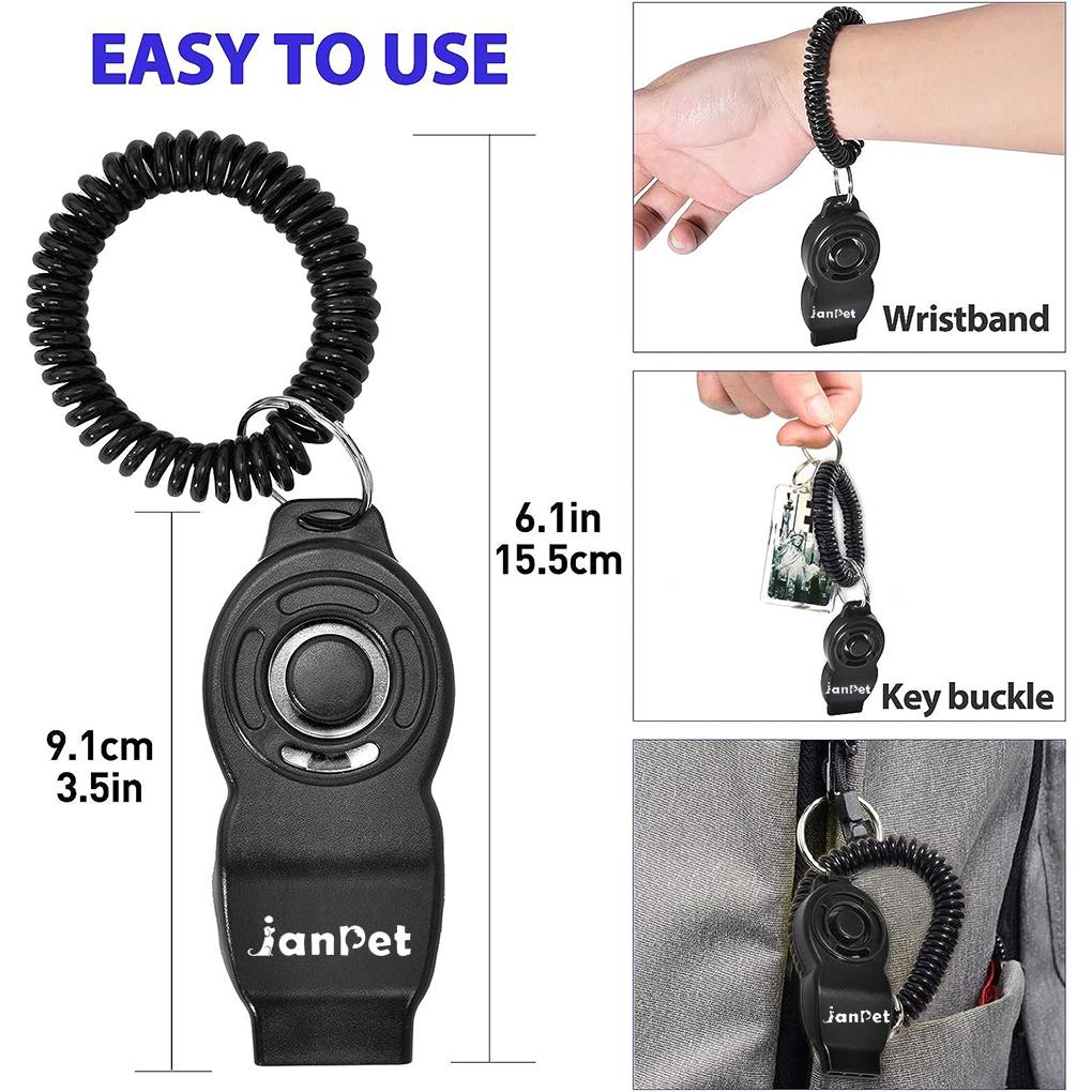 2 In 1 Dog Training Clickers & Whistle Adjustable Wrist Strap Sound Key Pet Repeller for Dog Cat Puppy Bird