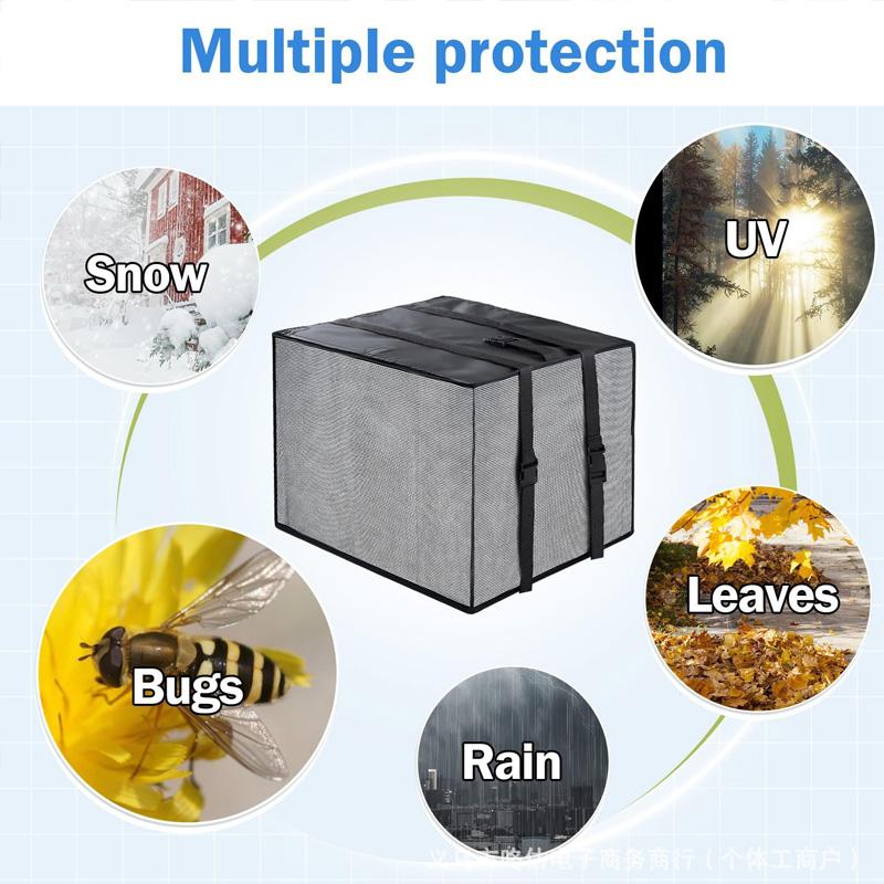 1pc Outside AC Unit Black Leaves Clogging Outdoor with Waterproof Top Breathable Air Conditioner Cover Removable Mesh Covers