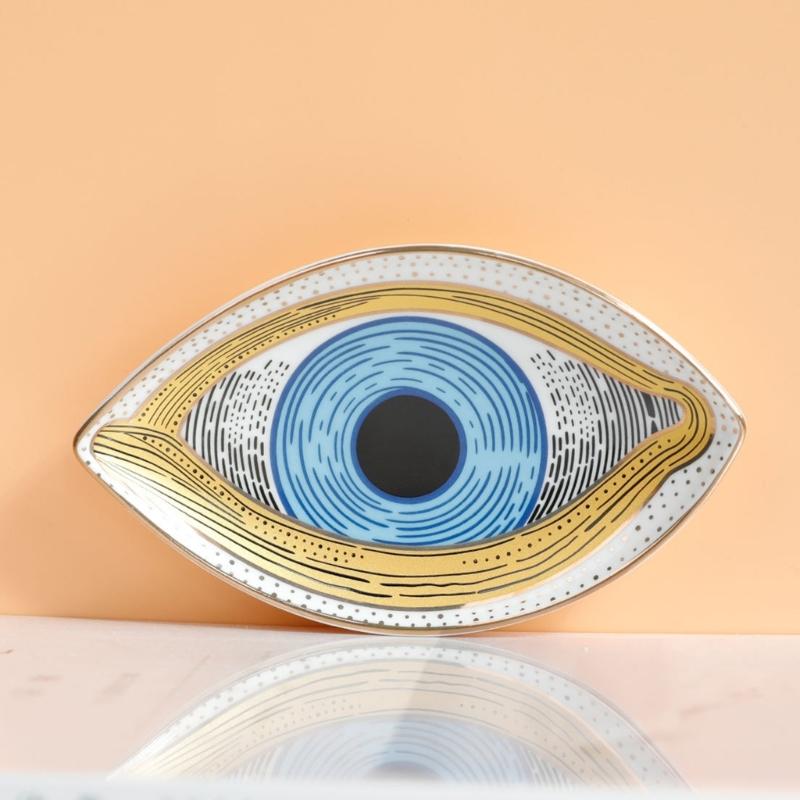 Multipurpose Creative Oval Eye Shaped Jewelry Tray Sturdy Ceramic Rings Holder Accessory for Fashionable Women Ladies