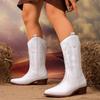 Autumn Foreign Trade Fashion Rough Embroidery Women's High-heeled Western Boots