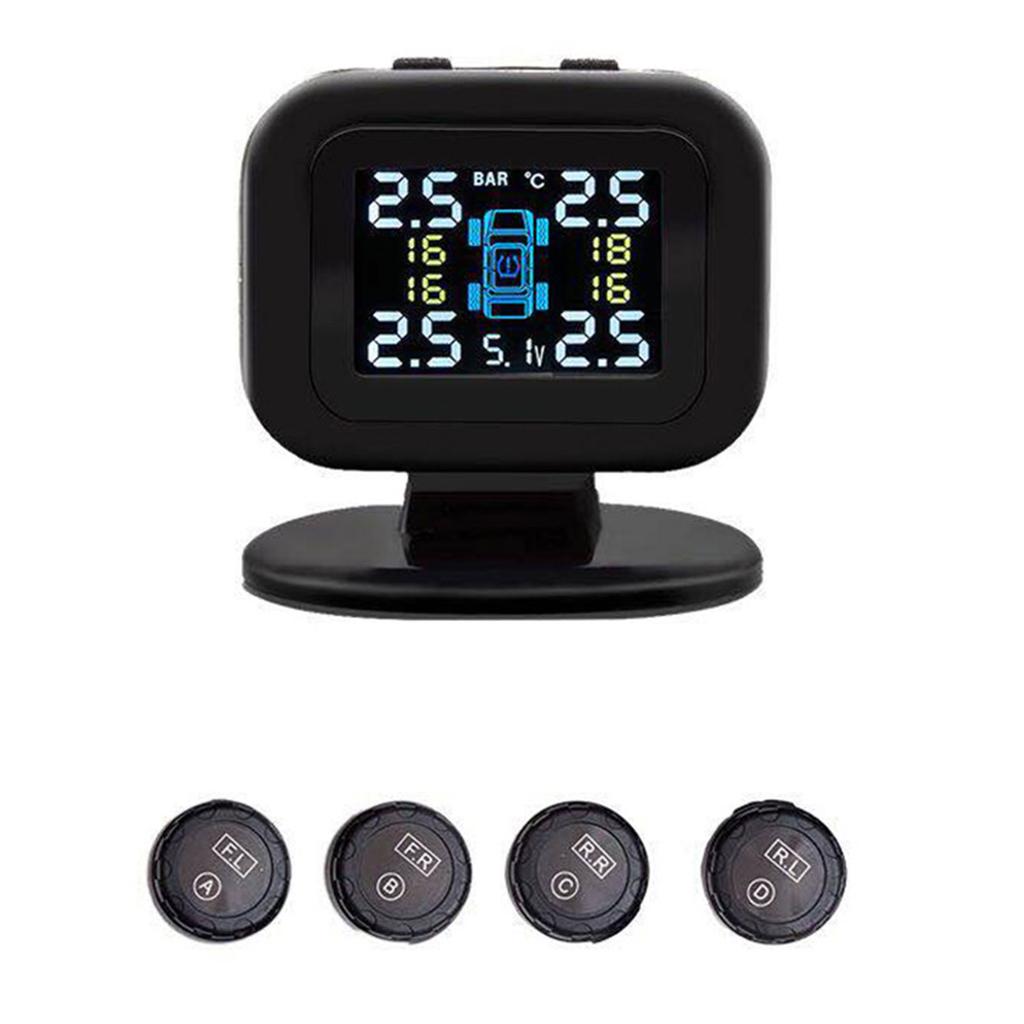 SUV Car Tire Pressure Monitoring Warning TPMS USB Security Alarm Wireless Tyre Sensor with 4 External Sensor LCD Display