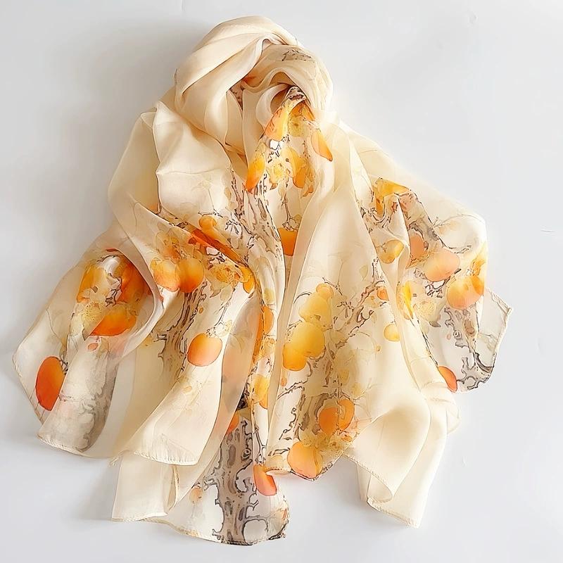 Spring Summer Women Large-size Printed Beach Shawls Muslim Hijabs Travel Thin Sunscreen Scarf/Scarves 100% Silk Beach Scarf