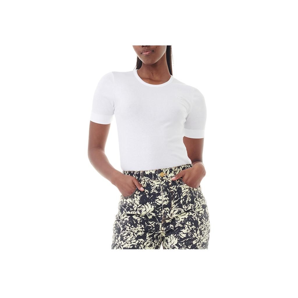Ganni Butterfly Logo Embroidered Round Neck Fitted Short Sleeve T-Shirt Women tops Bright-White T3941151