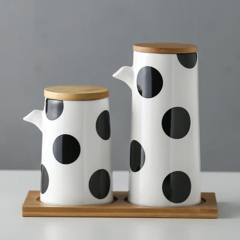 marble Ceramic Gravy Olive Oil Pot set Soy Sauce Vinegar Seasoning Can Oil Bottle Kitchen Cooking Tools Storage Bottles set