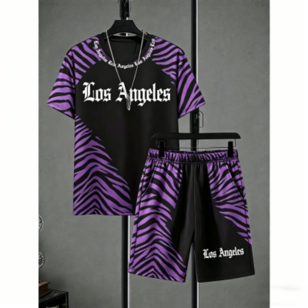 Fashion Men s Set Colorful Zebra Stripe Printed Men s T-shirt and Shorts 2 Piece Set Summer Casual Outdoor Men s and Women s T-shirt Sets XXS