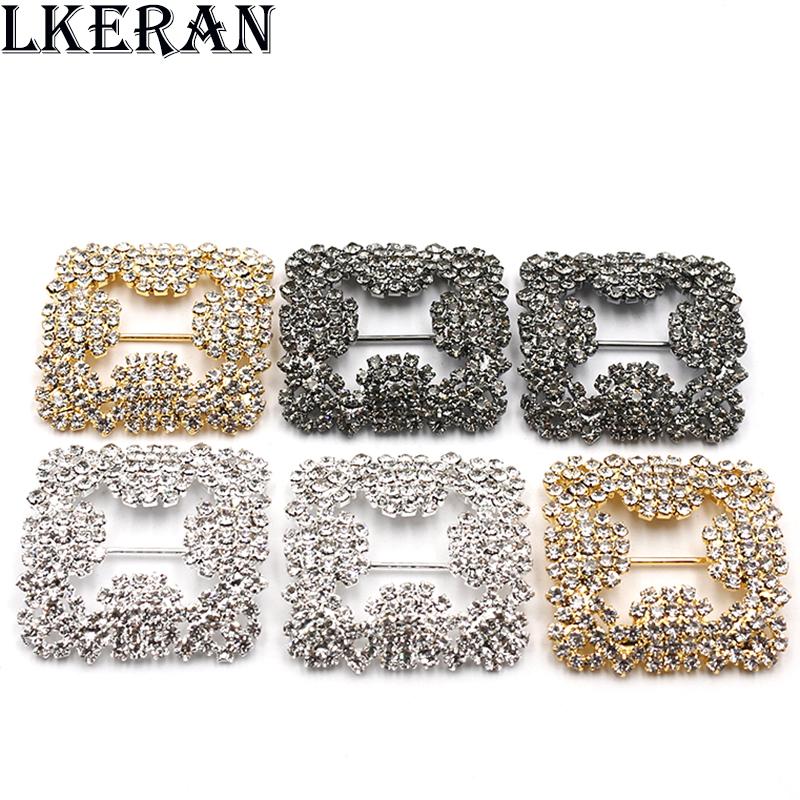 NEW 2Pcs/lot 30*30MM Shiny Square Slider Rhinestone Buckles Crystal Decor Wedding Fit Rib and Shoe Belt Cloth Buckles Fitting