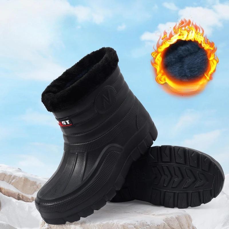 Zimní plyšové teplé boty pánské venkovní nepromokavé bavlněné boty pánské gumáky pracovní boty středně vysoké holínky vodní boty sněhule botas