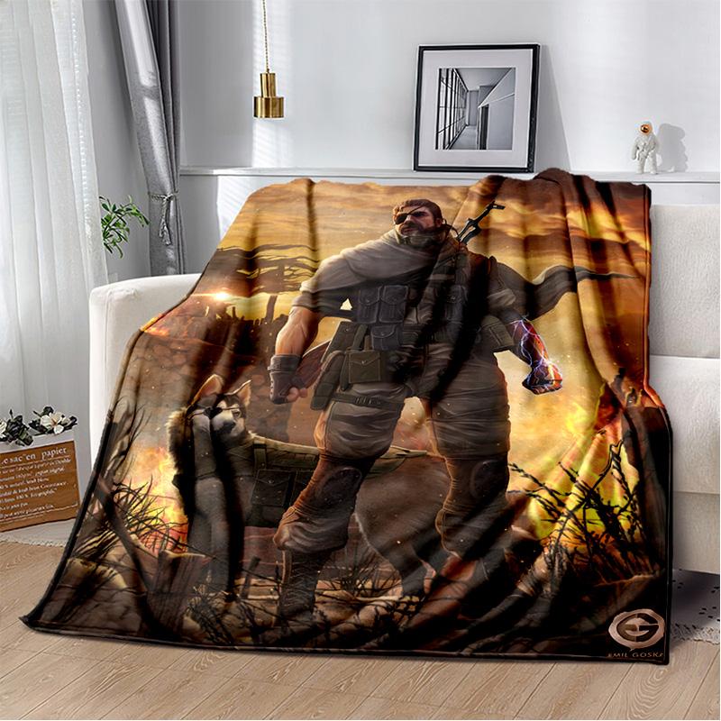 HD Metal Gear Solid Spel Gamer Tecknad 3D Filt, Mjuk Pläd för Hem Sovrum Säng Soffa Picknick Resa Täckfilt Barn