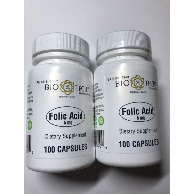 

Folic Acid 5mg BioTech Pharmacal 100 Capsules 2 Pack