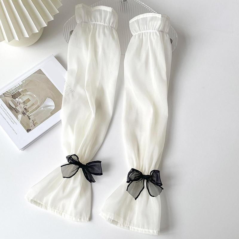New Elegant Pearlescent Yarn Bow Sun Protection Arm Sleeves For Women Summer Ins Style Ice Silk Arm Sleeves Flared Sleeves
