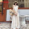 Summer Long Embroidered Knit Dress With Vneck For Plus Size Women