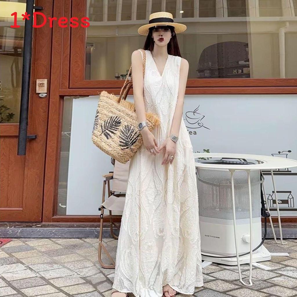 Summer Long Embroidered Knit Dress With Vneck For Plus Size Women