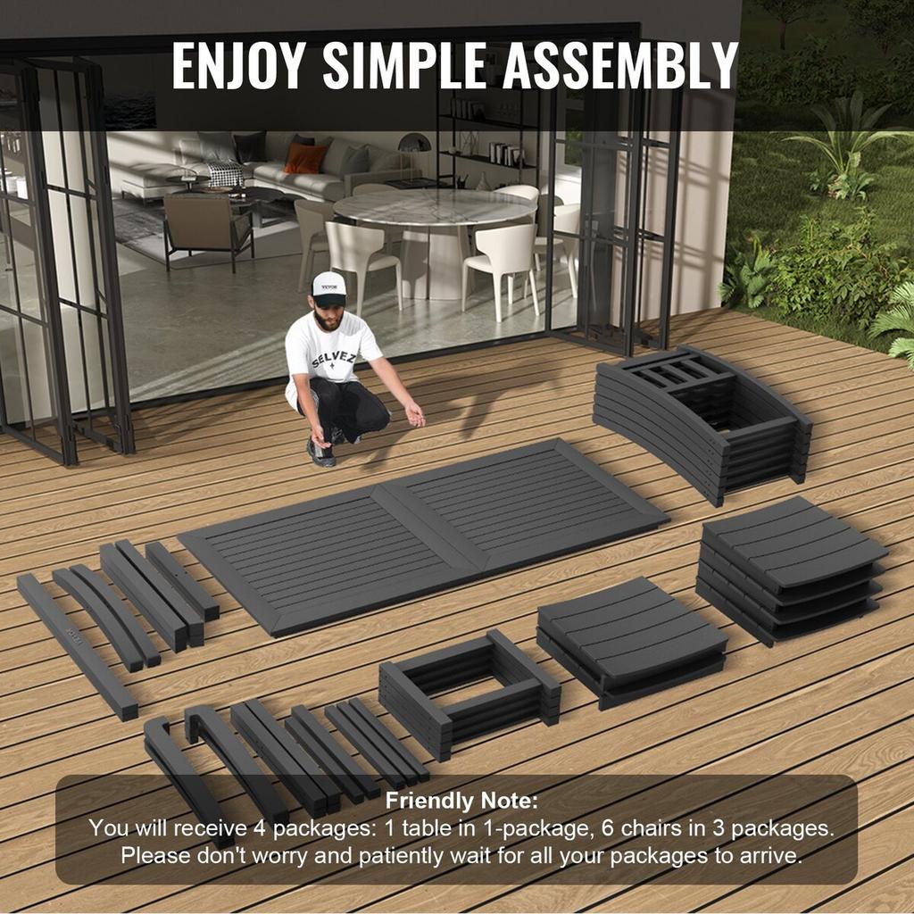 7 Pieces Patio Dining Set, Outdoor Rectangle Furniture Table and Chairs Set, All Weather Garden Furniture Table Sets, HIPS Patio Conversation Set, For
