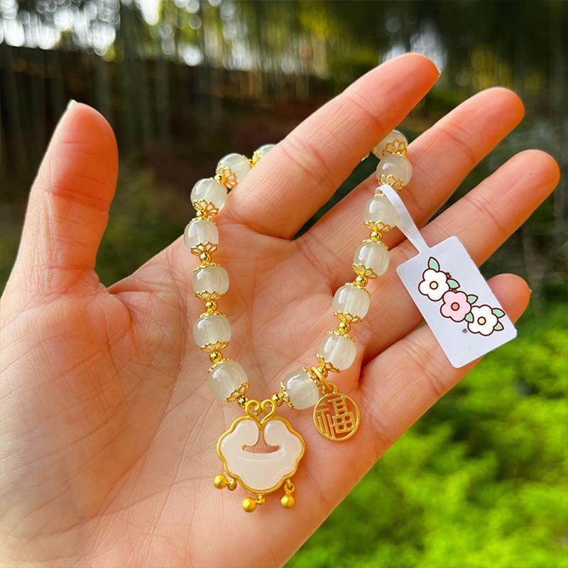 Women  Lucky Bracelet Imitation Hetian Jade Temperament Beaded Bracelet Jewelry Gift