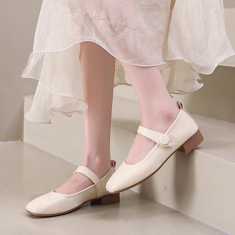 Fashion 2024 Summer Elegant Women Mary Jane Retro Soft Sole Low Heel Shallow Dress Party Office Zapatos Shoes for Women