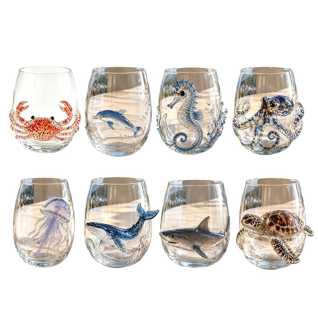 Unique Coastal Style Drinking Glass 12oz Octopus Water Cup Embossed Design Hand Painted Marine Cup for Ocean Lovers Home Bar Decor Decorative Theme