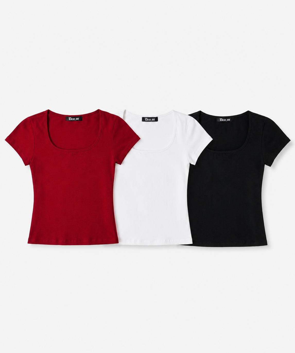 Dear Me [2Pack] Slim Fit Square Neck T-Shirt Black/S