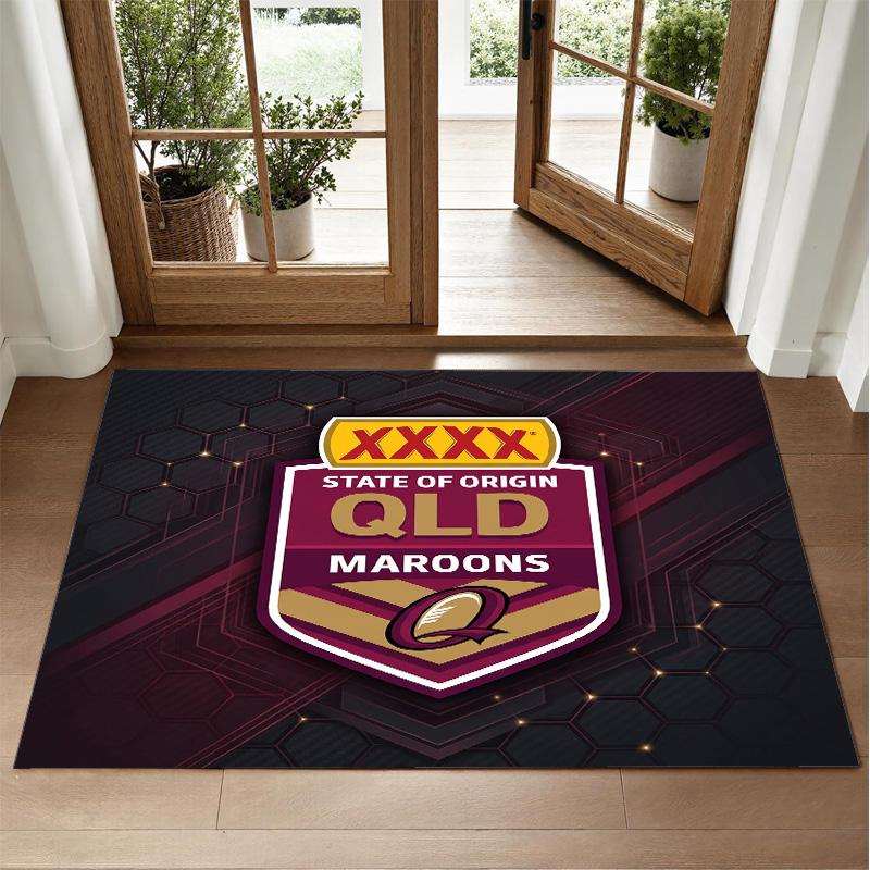 Queensland Maroons Design Crystal Velvet Rug Soft Decorative Mat for Bedroom Entrance