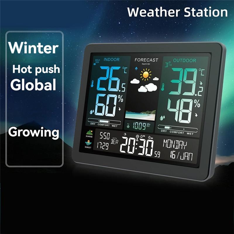 A96I-USB Plug Outdoor Thermometer Multifunctional Weather Clock Digital Wireless Thermometer Wireless Hygrometer