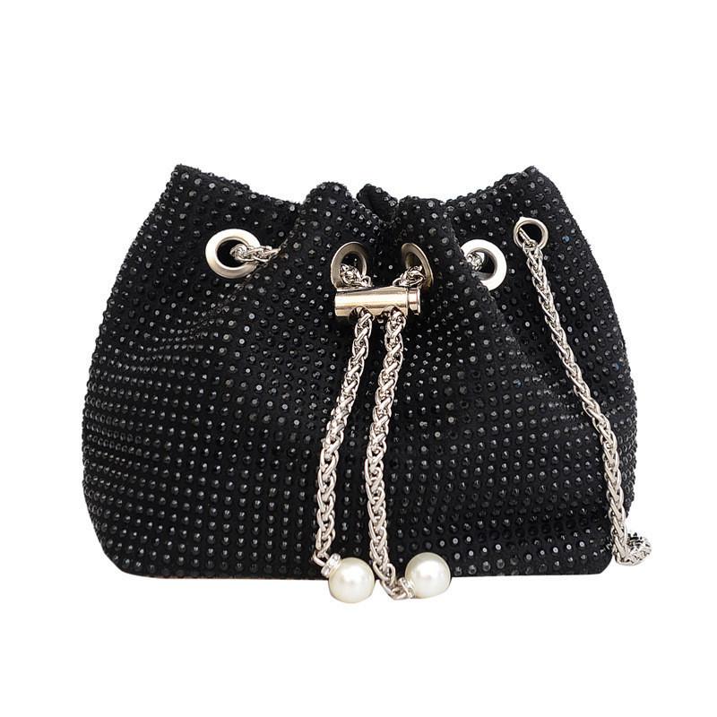 Chic Street Style Black Pu Bucket Bag Women s Small Crossbody Bag With Chain чёрный
