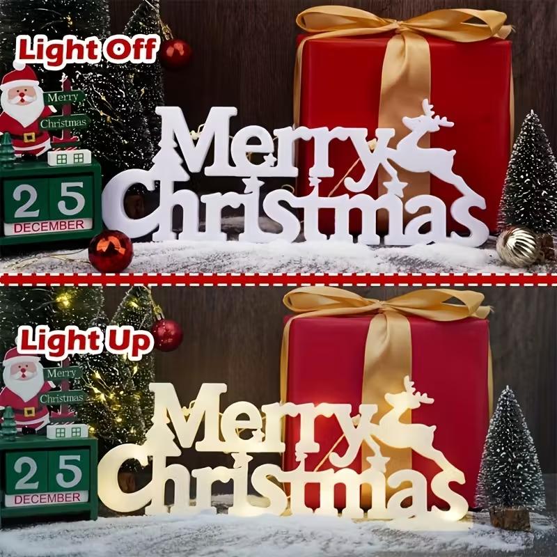 LED 3D Merry Christmas Letter Marquee Light Table Sign Festive Holiday Party Decoration Home Desk Ornament Xmas Lighting Decor