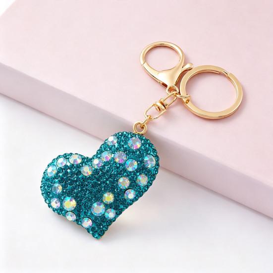 Women Rhinestone Keychain Sparkling Love Heart , Zinc Alloy Car Key Shaped Holder Ring, Handbags Backpacks Purse Charm Accessory, Gift for Chain