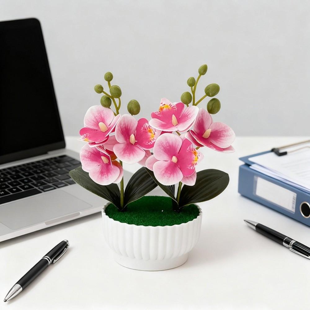 

Multi-Bloom Simulated Butterfly Orchid DIY Faux Flowers Artificial Orchid Bonsai White Flower Pot Artificial Faux Plants