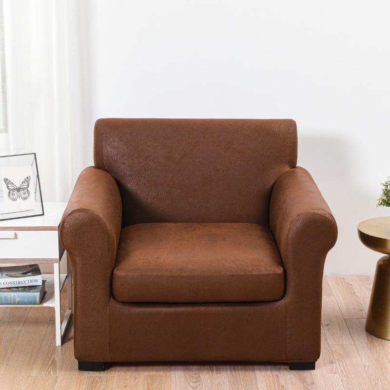 Couchbezug im Kunstleder-Look Stretch Einzelsofa Sessel Überwurf Möbelbeschützer Weich mit elastischem Boden Sesselbezug