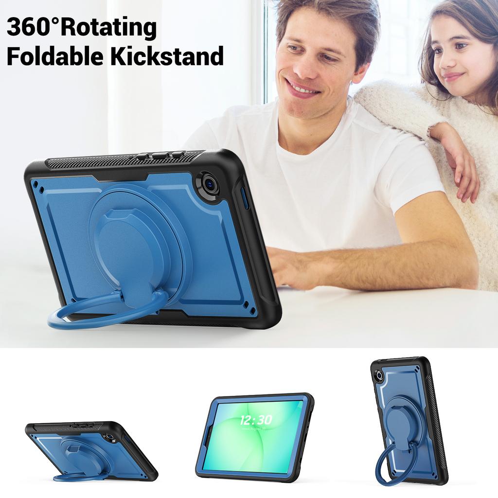 For Samsung Galaxy Tab A11/A9 Case Rotating Kickstand PC + TPU Shockproof Tablet Cover with Shoulder Strap