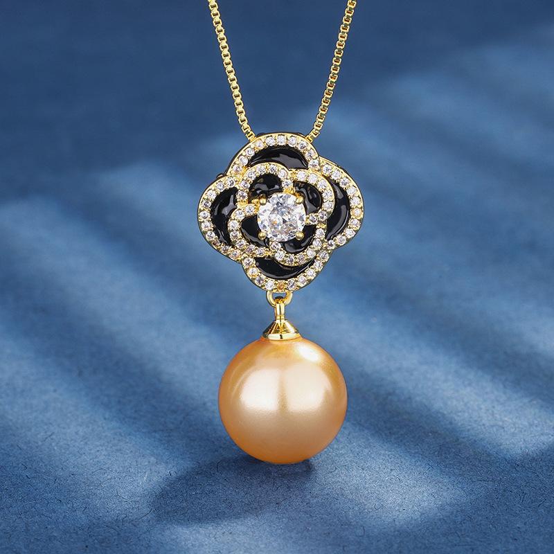 Jewelry Copper Bottom Gold-Plated Inlaid Pearl Temperament Camellia Set Female 16-14Mm