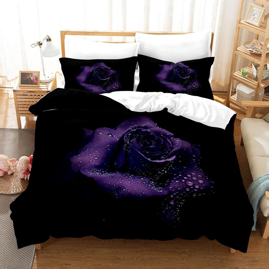 3pcs Bedding Set Red Rose Flowers Print Duvet Cover Set Single Double King Size Bed Set for Adult Home Bedroom with Pillow Case