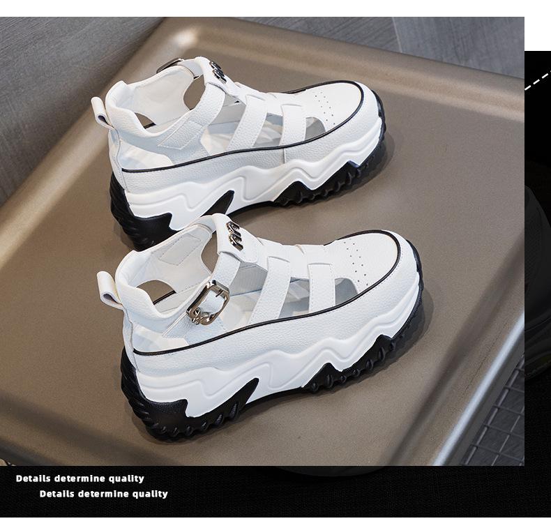 2024 Damen Echtleder Atmungsaktive Höhenvergrößernde Sandalen, 7 cm Dicke Sohle, Vielseitig & Lässig