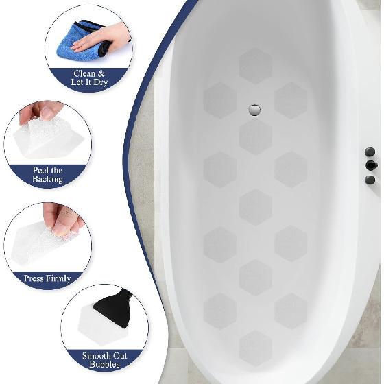 28 PCS Shower Floor Non Slip Stickers with Strong Adhesive, Invisible & Durable Anti Slip Shower Stickers with Scraper for Bath Tub, Pools and
