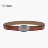 Korean Style Women's Antique Leather Belt with Oval Silver Buckle - Simple Cowhide Waist Belt for Ladies' Jeans and Shirts