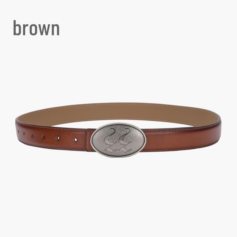 Korean Style Women's Antique Leather Belt with Oval Silver Buckle - Simple Cowhide Waist Belt for Ladies' Jeans and Shirts