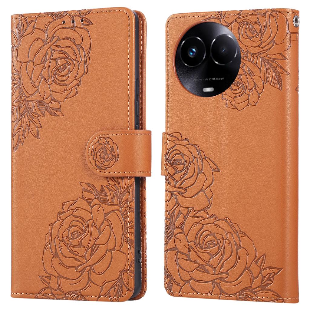 Phone Case For Realme 11 5G (Global)/C67 5G/11x 5G Rose Flower PU Leather Wallet Phone Cover with 3 Card Slots