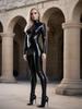 Sexy Pu Latex Ammonia Jumpsuit Women'S Breast Shaper Wear Slim Body Bodysuit Black Shiny Nightclub Perform Dance Elastic Tights