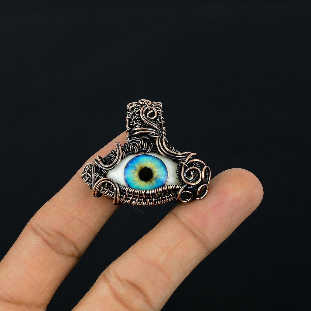 Evil Eye Pendant, 999 Copper Wire Wrapped Gemstone Jewelry, Handmade Pendant, For Mother Day