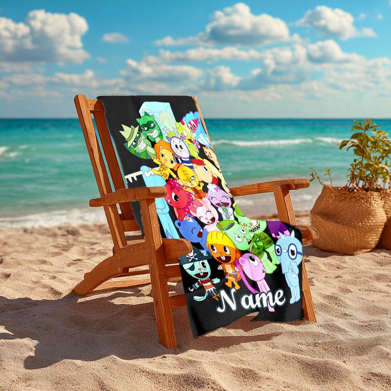 Personalized customized proof beach towel with Happy Tree Friends pattern - soft, absorbent,quick-drying,perfect swimming,camping&bathing