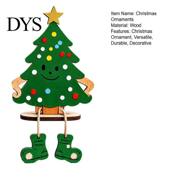 Small Wooden Holiday Gifts Christmas Hanging Leg Ornament, Santa/Snowman/Christmas Tree Shape, Shelf Sitter Decorative Craft for Fireplace Tabletop