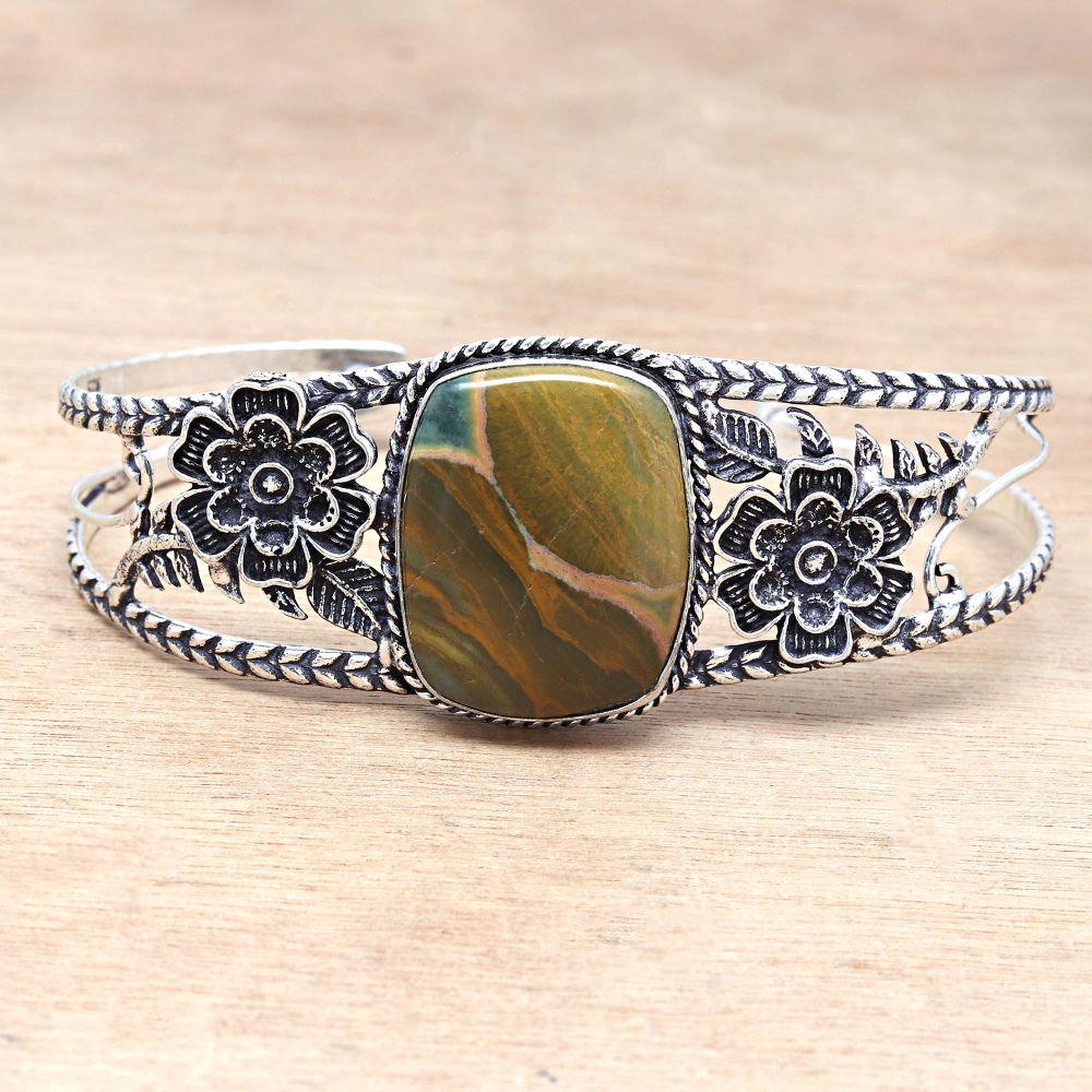 Ocean Jasper Gemstone Antique Jewelry Cuff Bracelets 7''Adjustable