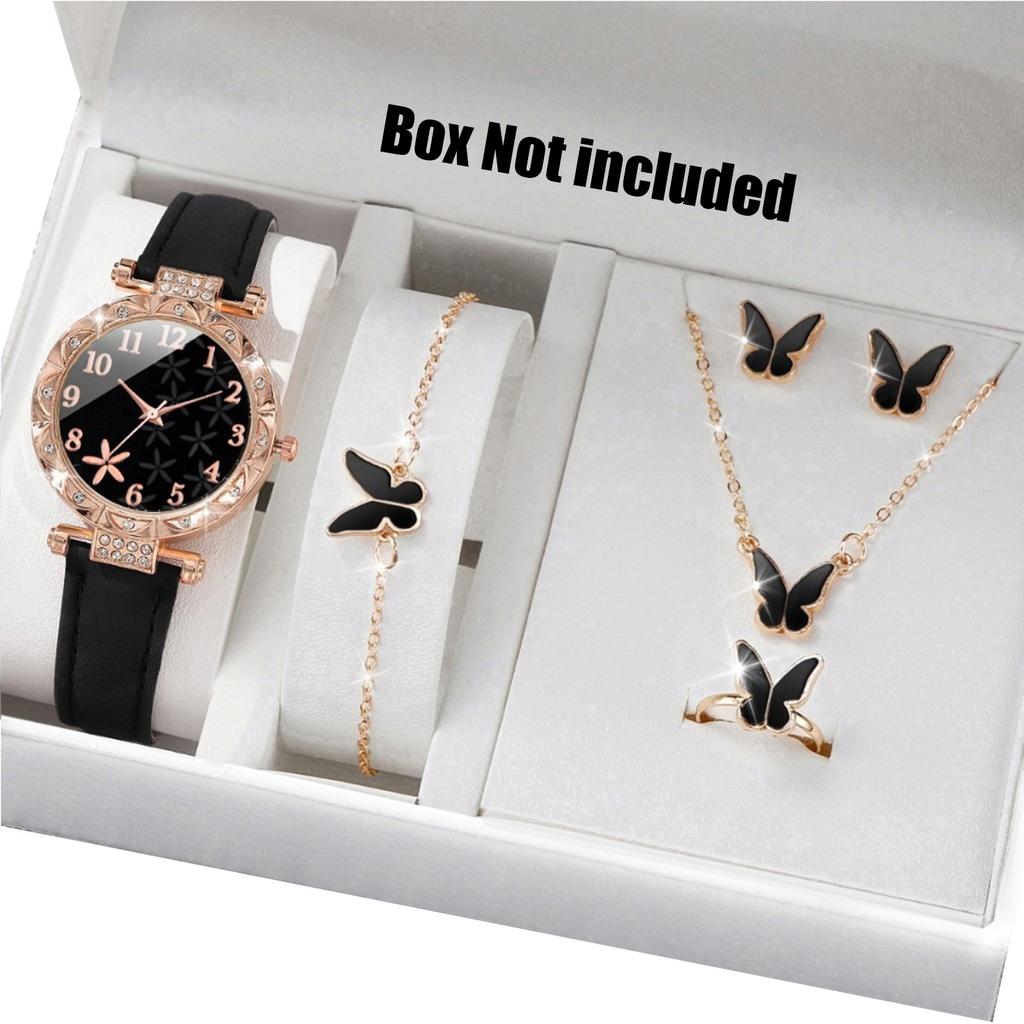 Damen Armbanduhr und Koordinierende Schmuckkollektion Anhänger Halskette Armband Ringe Ohrringe Modisches Damen Schmuckset