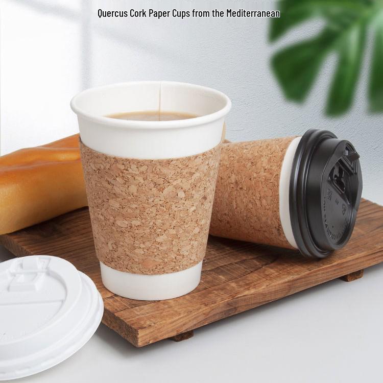 Cork Disposable Coffee & Milk Tea Paper Cup with Lid - Customizable and Portable In Various Sizes