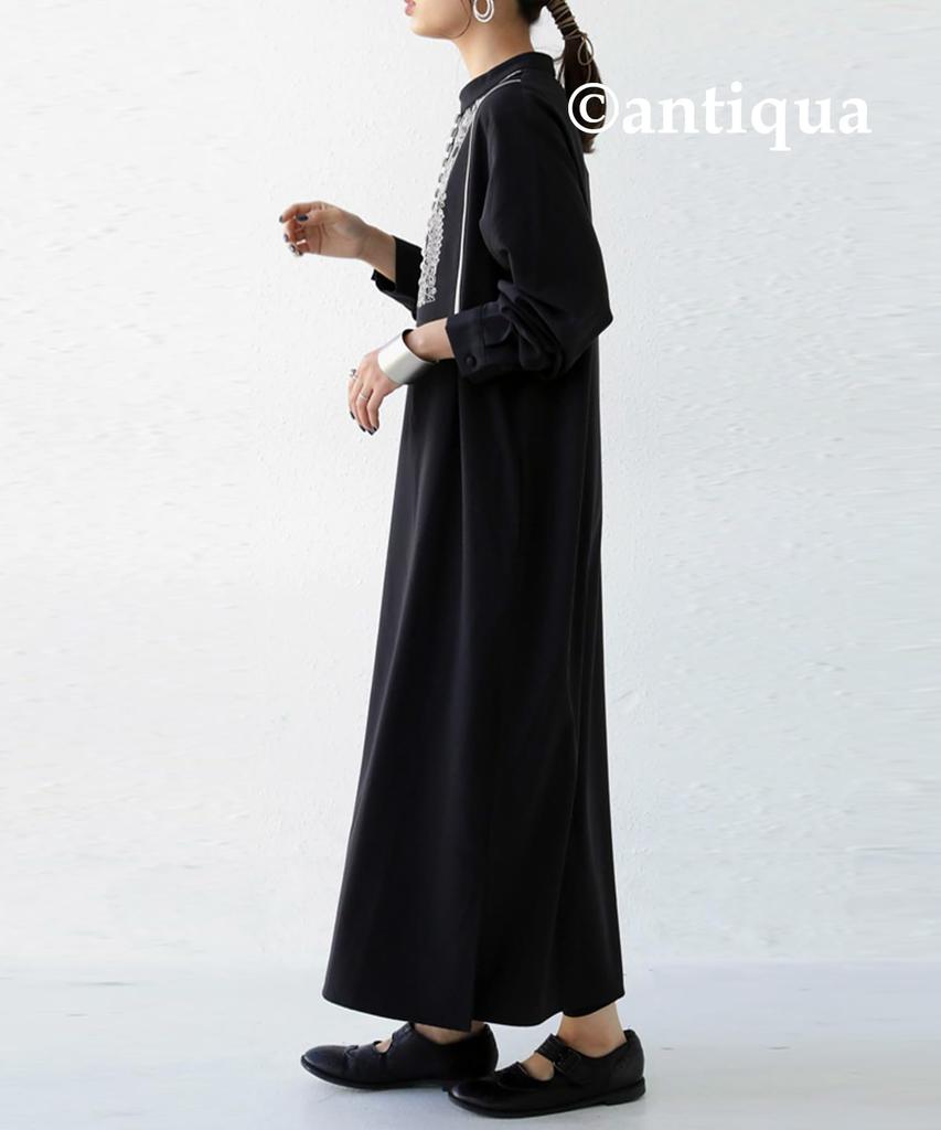 Antiqua Embroidered Long Free Size Black Women's Dress, Sleeve, UK-00121, 05,
