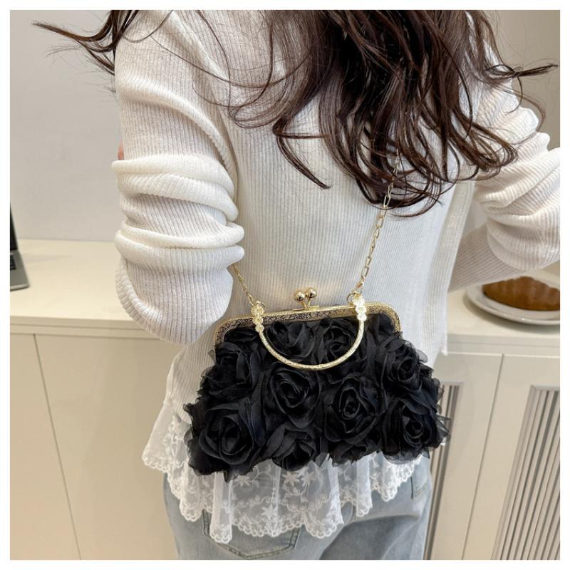 Chiffon 3D Flower Banquet Bag Fashion Evening Bags Luxury Women Chain Shoulder Bag Fashion Clutch Handbag Trendy Crossbody Bag