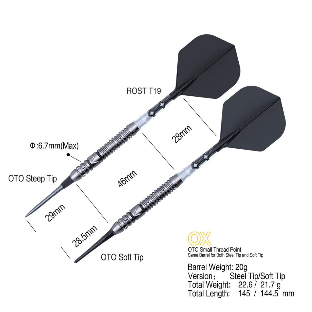 Cuesoul Chinese Zodiac Ox 20g OTO Small Thread Tip Soft Tip Steel Tip Tungsten Darts Set ROST T19 2 Colors with Integrated Flights 90%