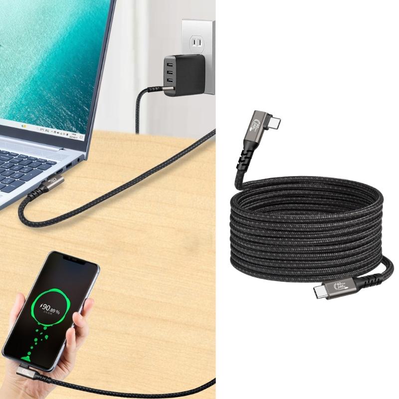 90 Degree USB C Data Cable 40Gbps Synchronized 8K UHD Display Suitable for Laptops Tablets Rapid Charging Data Transfer